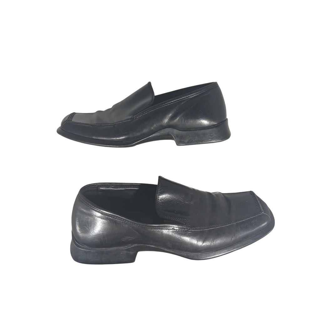 Stanley Blacker Loafers 8.5 Black Italian Leather Square Toe Dress Shoes
